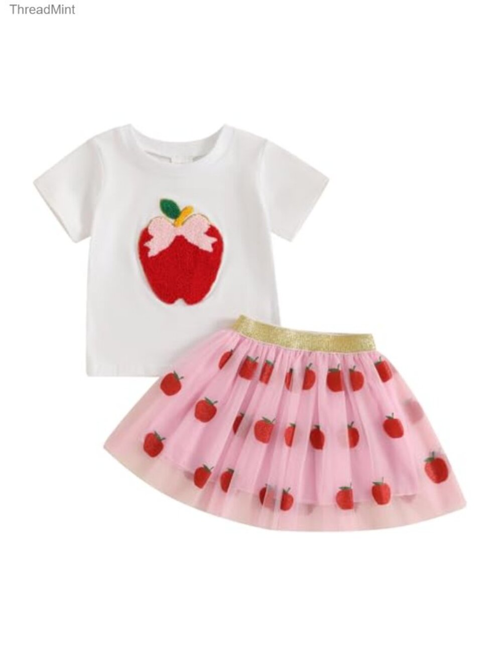 Toddler Girl Back to School Bow Shirt and Tulle Skirt Set - Girls 2T-5T Cotton